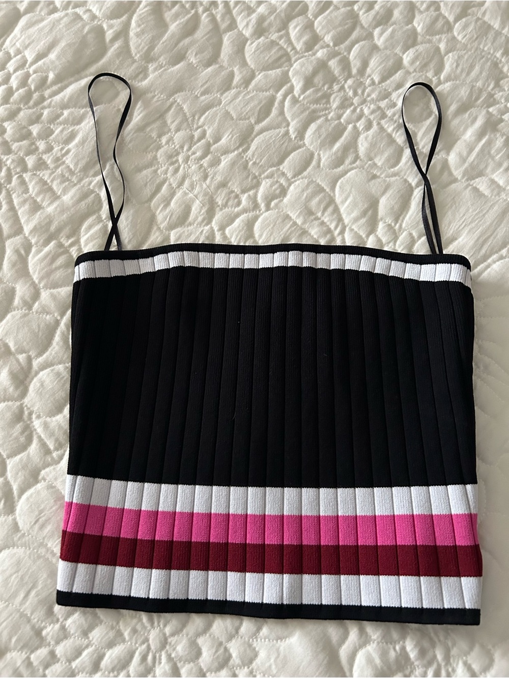 Ribbed Cami Tank with Pink Accent